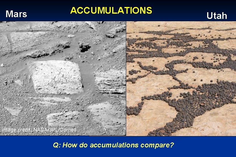 Mars ACCUMULATIONS image credit: NASA/JPL/Cornell Q: How do accumulations compare? Utah 