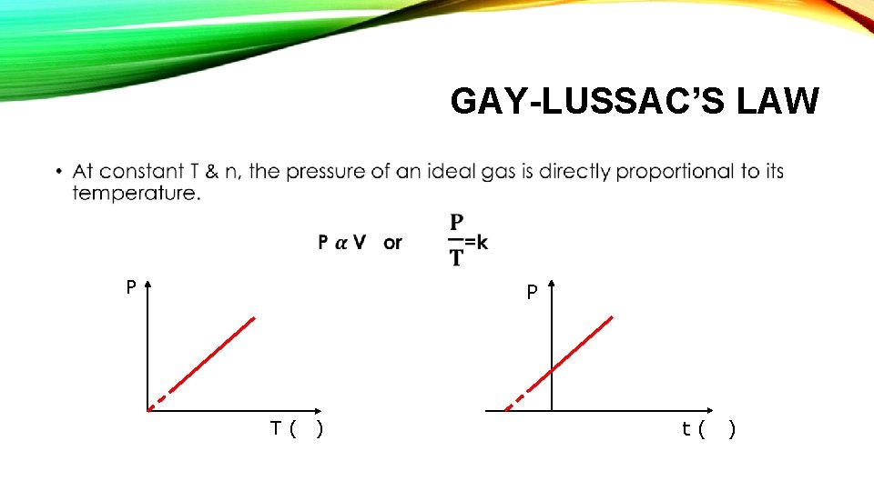 GAY-LUSSAC’S LAW • P P T( ) t( ) 