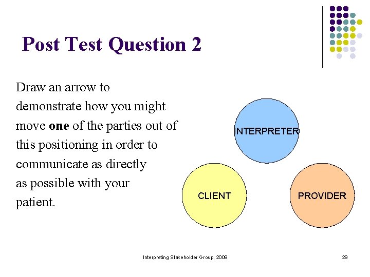 Post Test Question 2 Draw an arrow to demonstrate how you might move one