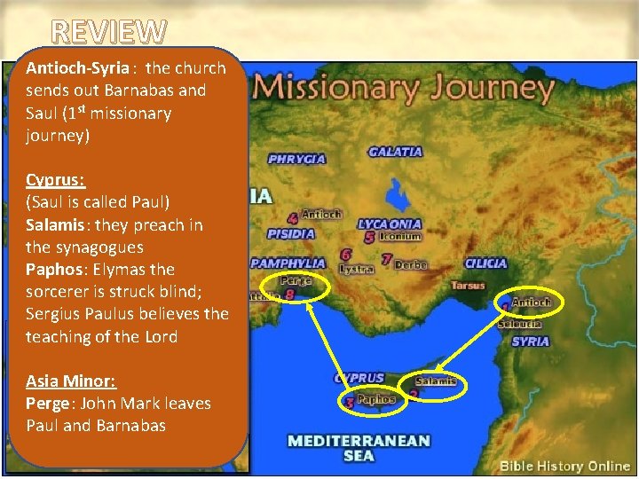 REVIEW Antioch-Syria : the church sends out Barnabas and Saul (1 st missionary journey)
