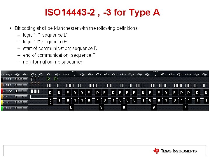 ISO 14443 -2 , -3 for Type A • Bit coding shall be Manchester ISO 14443 -2 , -3 for Type A • Bit coding shall be Manchester