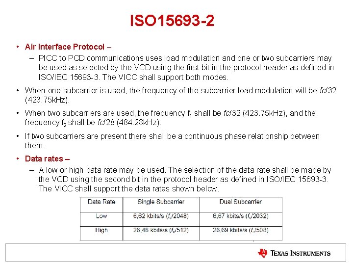 ISO 15693 -2 • Air Interface Protocol – – PICC to PCD communications uses ISO 15693 -2 • Air Interface Protocol – – PICC to PCD communications uses