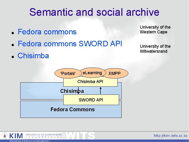 Semantic and social archive University of the Western Cape Fedora commons SWORD API Chisimba