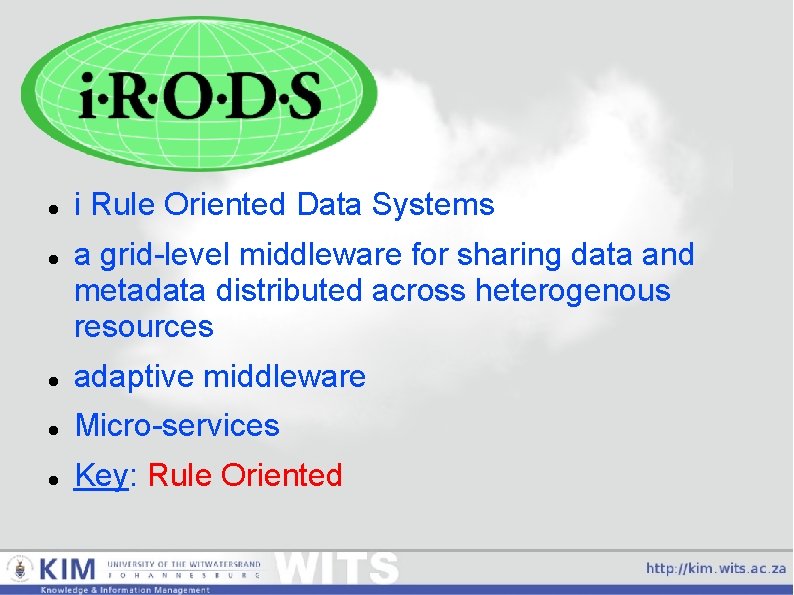  i Rule Oriented Data Systems a grid-level middleware for sharing data and metadata