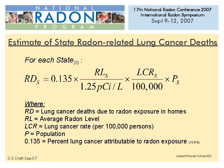 17 th National Radon Conference 2007 International Radon Symposium Sept 9 -12, 2007 Estimate 17 th National Radon Conference 2007 International Radon Symposium Sept 9 -12, 2007 Estimate