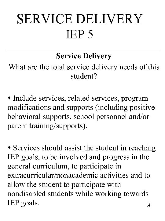 SERVICE DELIVERY IEP 5 14 