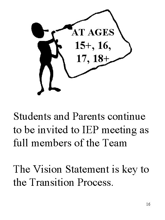 AT AGES 15+, 16, 17, 18+ Students and Parents continue to be invited to