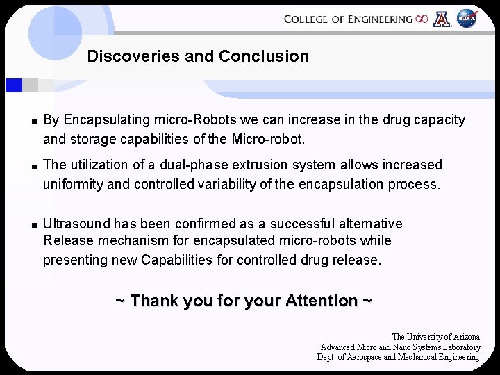 Discoveries and Conclusion § By Encapsulating micro-Robots we can increase in the drug capacity