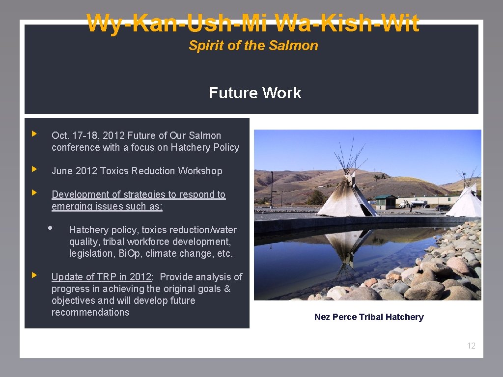 Wy-Kan-Ush-Mi Wa-Kish-Wit Spirit of the Salmon Future Work Oct. 17 -18, 2012 Future of