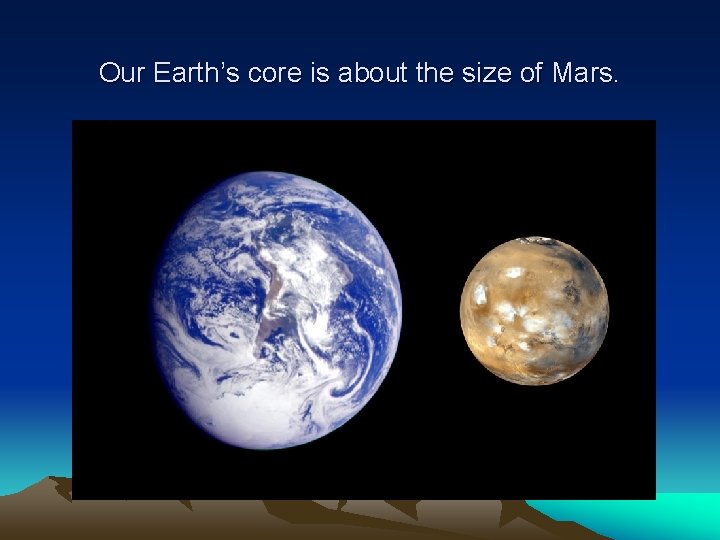 Our Earth’s core is about the size of Mars. 