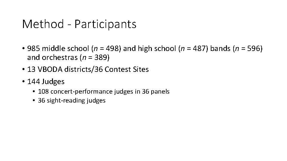 Method - Participants • 985 middle school (n = 498) and high school (n