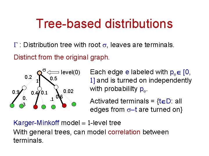 Tree-based distributions G : Distribution tree with root s, leaves are terminals. Distinct from