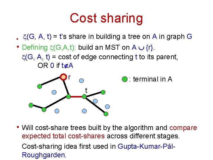 Cost sharing • x(G, A, t) = t’s share in building a tree on