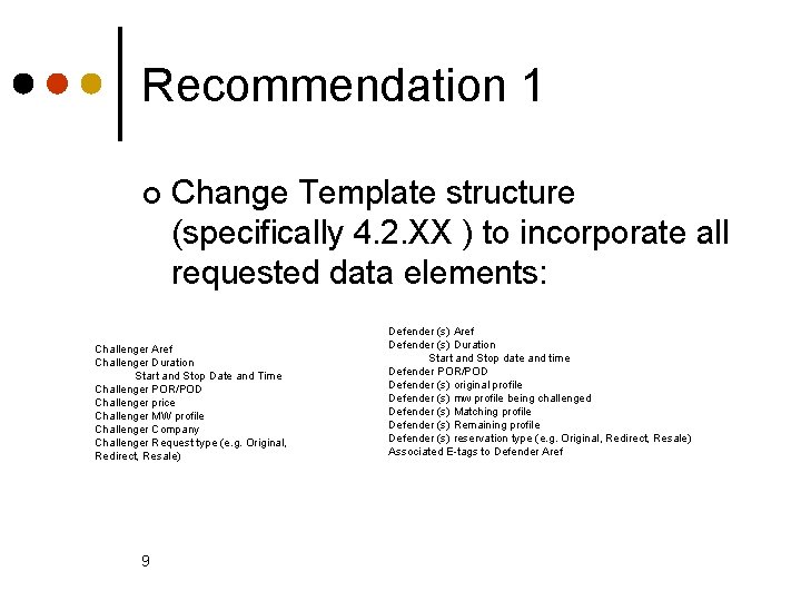 Recommendation 1 ¢ Change Template structure (specifically 4. 2. XX ) to incorporate all