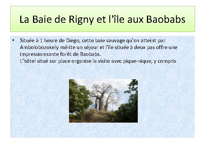 La Baie de Rigny et l'île aux Baobabs • Située à 1 heure de