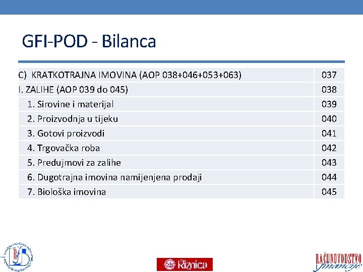 GFI-POD - Bilanca C) KRATKOTRAJNA IMOVINA (AOP 038+046+053+063) I. ZALIHE (AOP 039 do 045)