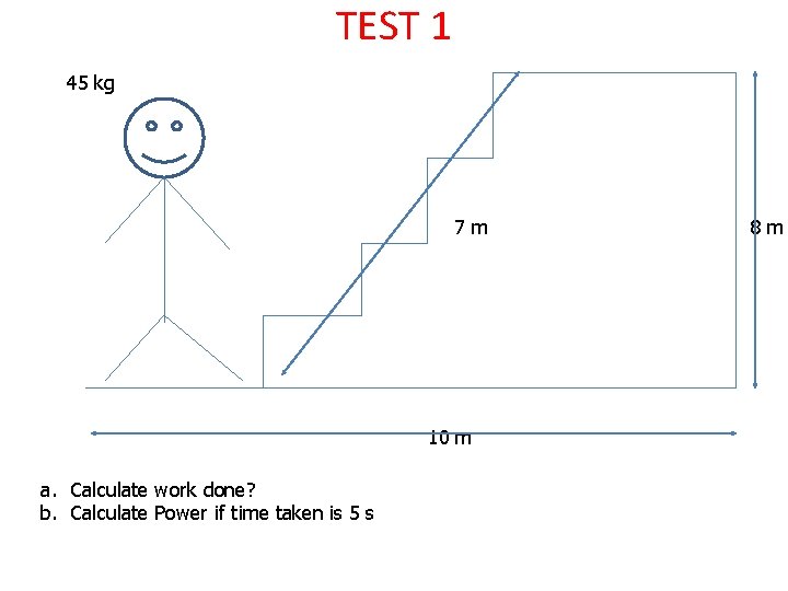 TEST 1 45 kg 7 m 10 m a. Calculate work done? b. Calculate