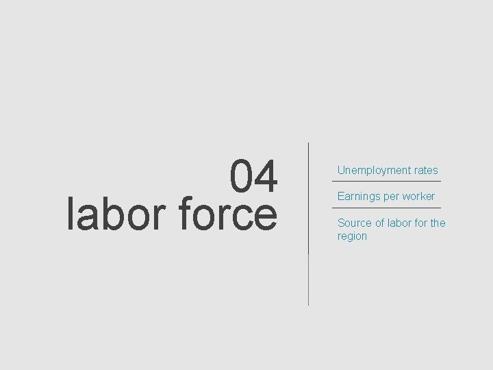 04 labor force Unemployment rates Earnings per worker Source of labor for the region