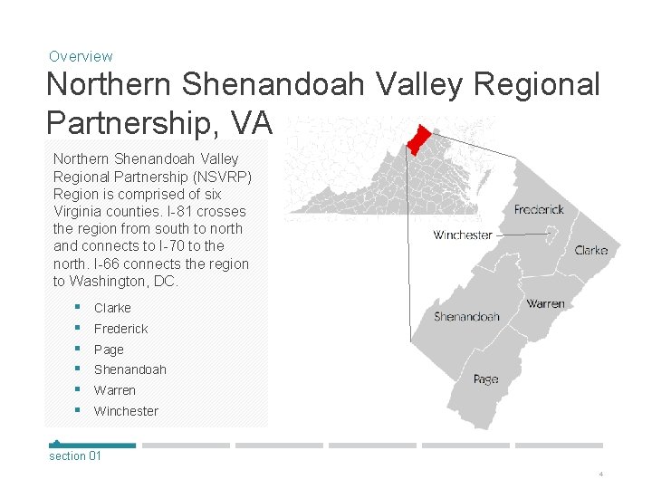 Overview Northern Shenandoah Valley Regional Partnership, VA Northern Shenandoah Valley Regional Partnership (NSVRP) Region