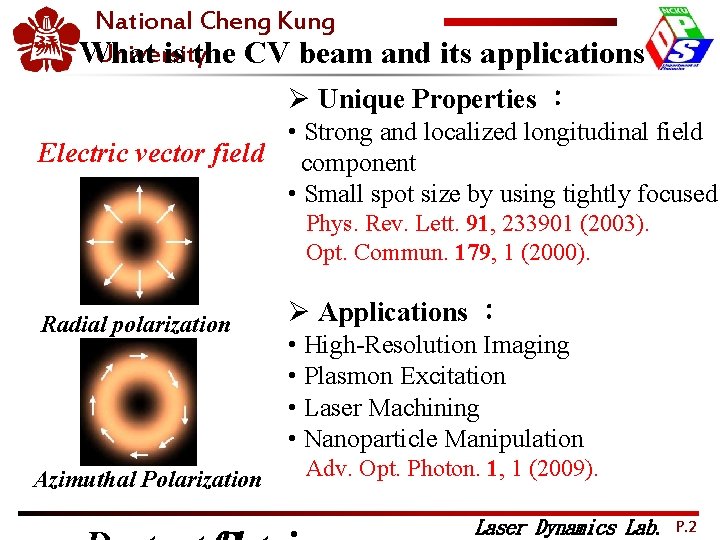 2012 National Cheng Kung OPTIC University What is the CV beam and its applications