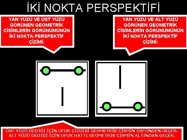 İKİ NOKTA PERSPEKTİFİ YAN YÜZÜ VE ÜST YÜZÜ GÖRÜNEN GEOMETRİK CİSİMLERİN GÖRÜNÜMÜNÜN İKİ NOKTA