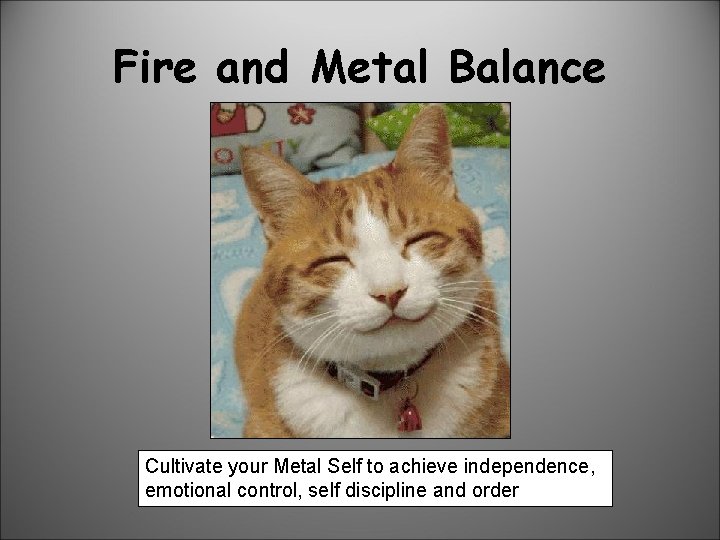 Fire and Metal Balance Cultivate your Metal Self to achieve independence, emotional control, self