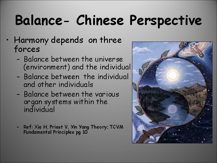 Balance- Chinese Perspective • Harmony depends on three forces – Balance between the universe