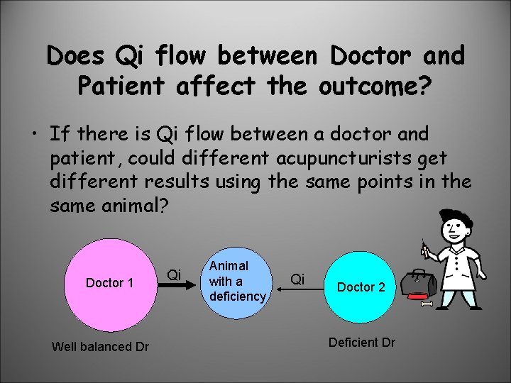 Does Qi flow between Doctor and Patient affect the outcome? • If there is
