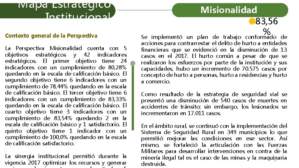 Mapa Estratégico Institucional Contexto general de la Perspectiva La Perspectiva Misionalidad cuenta con 5