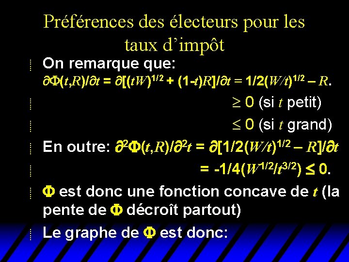 Préférences des électeurs pour les taux d’impôt u u u u On remarque que: Préférences des électeurs pour les taux d’impôt u u u u On remarque que: