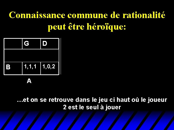 Connaissance commune de rationalité peut être héroïque: G G D D G D H Connaissance commune de rationalité peut être héroïque: G G D D G D H
