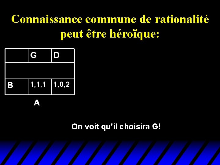 Connaissance commune de rationalité peut être héroïque: G G D D G D H Connaissance commune de rationalité peut être héroïque: G G D D G D H