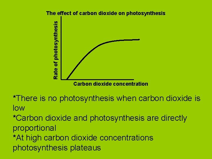 Rate of photosynthesis The effect of carbon dioxide on photosynthesis Carbon dioxide concentration *There