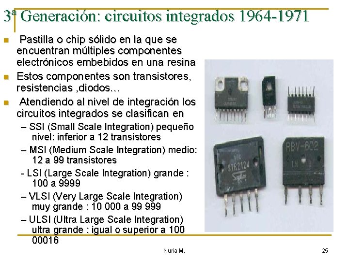 3ª Generación: circuitos integrados 1964 -1971 n n n Pastilla o chip sólido en