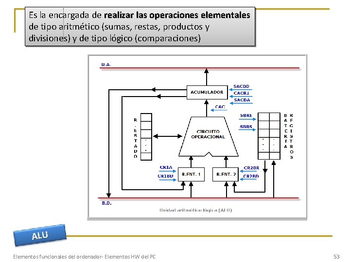 Es la encargada de realizar las operaciones elementales de tipo aritmético (sumas, restas, productos