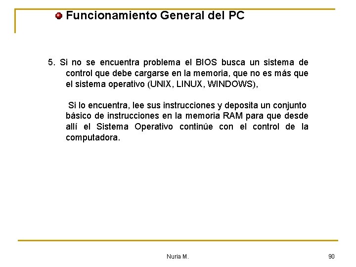 Funcionamiento General del PC 5. Si no se encuentra problema el BIOS busca un