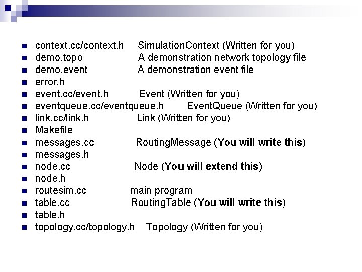 n n n n context. cc/context. h Simulation. Context (Written for you) demo. topo