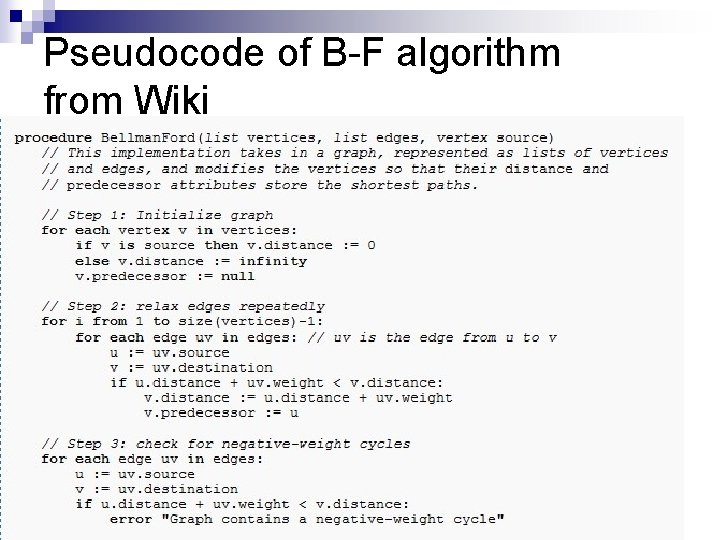 Pseudocode of B-F algorithm from Wiki 