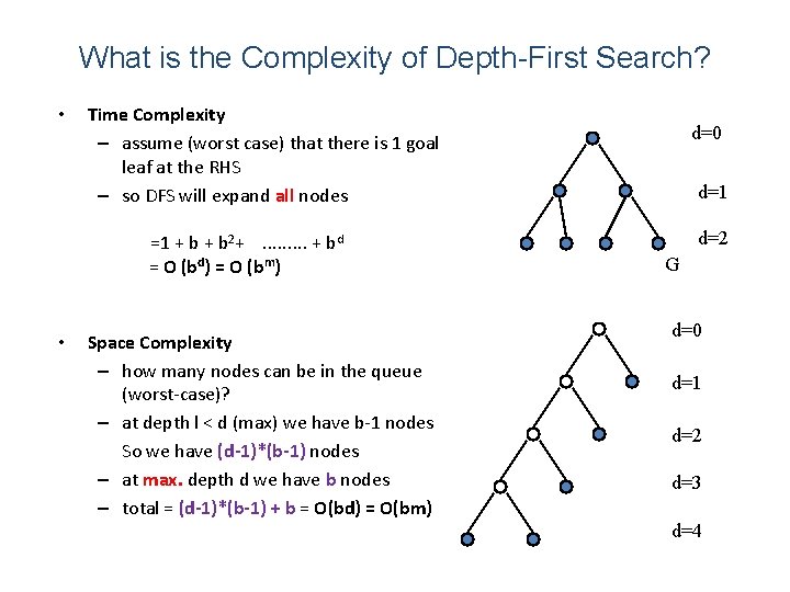 What is the Complexity of Depth-First Search? • Time Complexity – assume (worst case)
