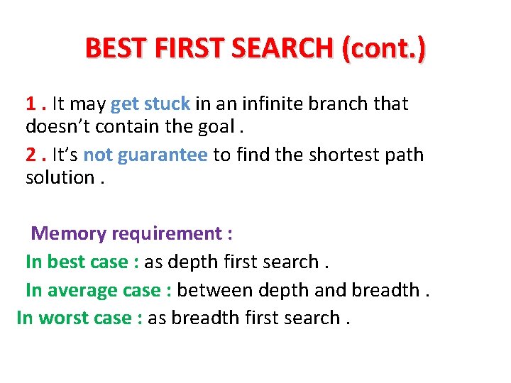 BEST FIRST SEARCH (cont. ) 1. It may get stuck in an infinite branch
