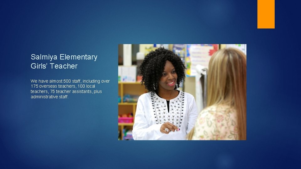 Salmiya Elementary Girls’ Teacher We have almost 500 staff, including over 175 overseas teachers,