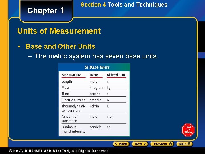 Chapter 1 Section 4 Tools and Techniques Units of Measurement • Base and Other