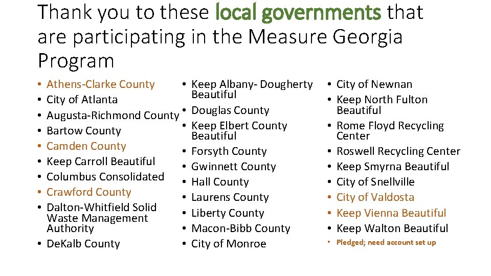 Thank you to these local governments that are participating in the Measure Georgia Program