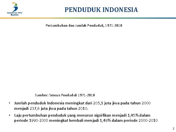 PENDUDUK INDONESIA Pertumbuhan dan Jumlah Penduduk, 1971 -2010 Sumber: Sensus Penduduk 1971 -2010 •