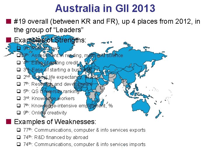 Australia in GII 2013 #19 overall (between KR and FR), up 4 places from