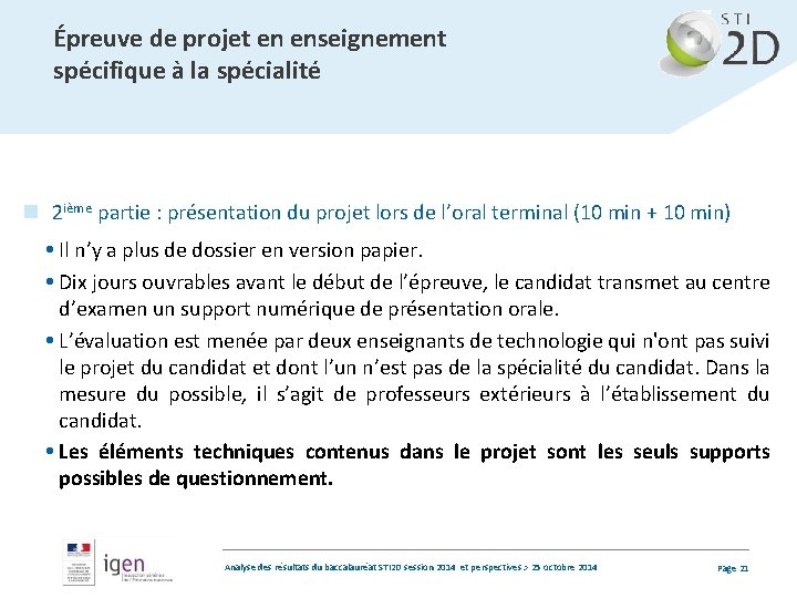 Épreuve de projet en enseignement spécifique à la spécialité n 2 ième partie :