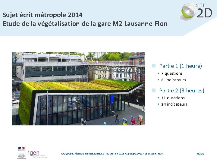 Sujet écrit métropole 2014 Etude de la végétalisation de la gare M 2 Lausanne-Flon
