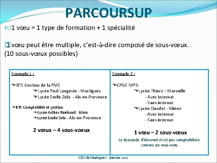 PARCOURSUP 1 vœu = 1 type de formation + 1 spécialité � 1 vœu