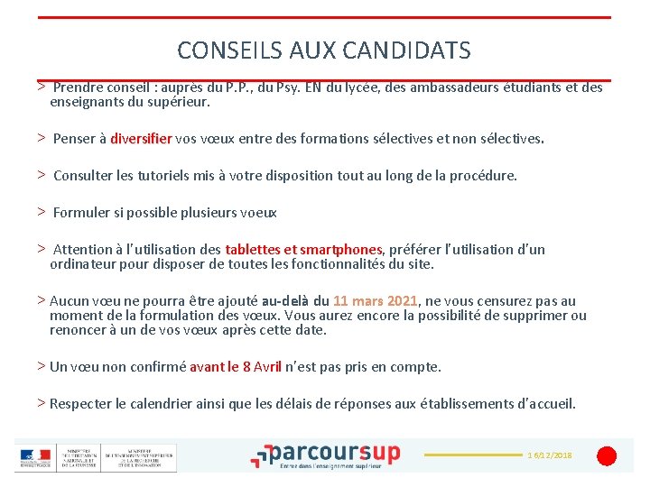 CONSEILS AUX CANDIDATS > Prendre conseil : auprès du P. P. , du Psy.