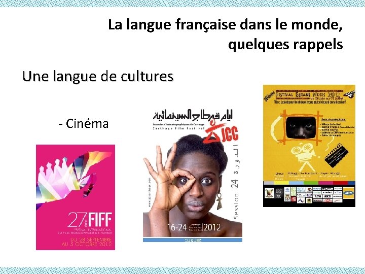 La langue française dans le monde, quelques rappels Une langue de cultures - Cinéma